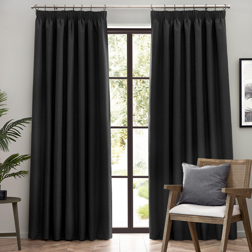 Dawn (Blackout) Pencil Pleat, Black - Ready Made Curtains - Image 3